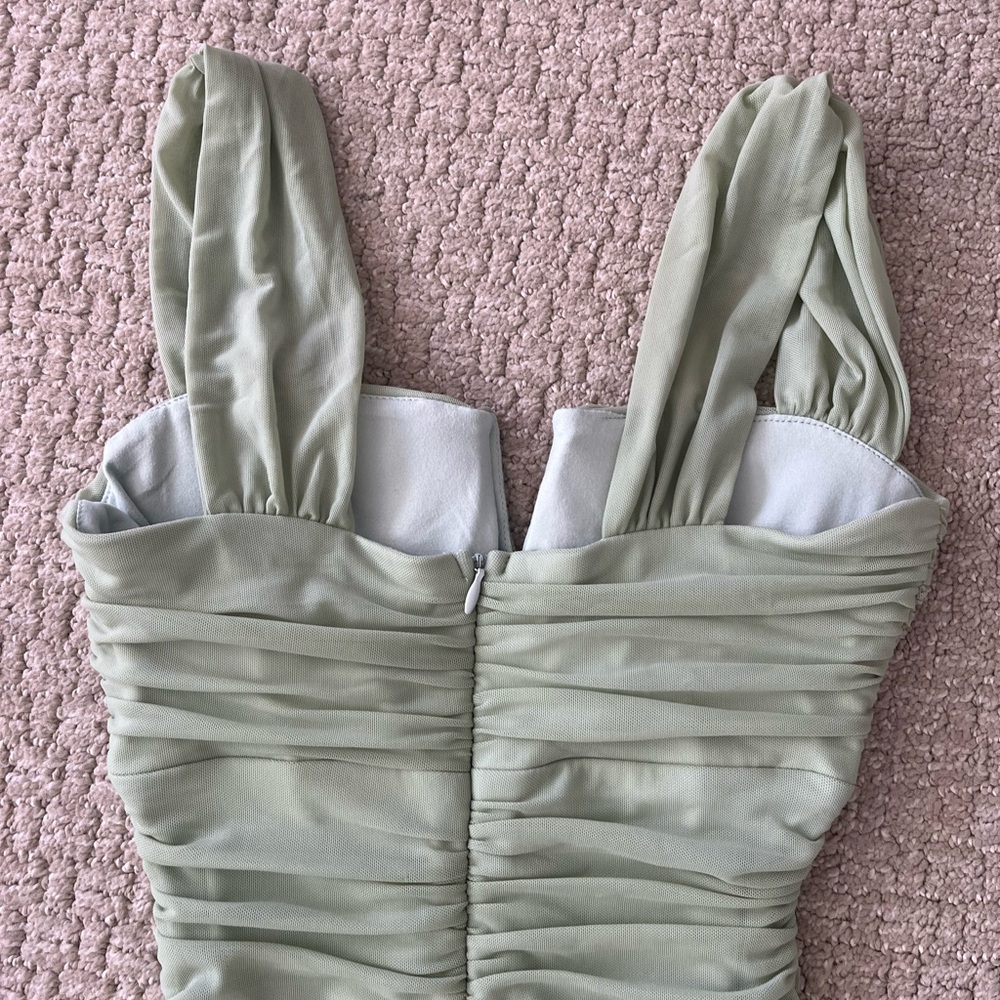 Selfie Leslie Sage Green Ruched Midi Dress - Picture 8 of 10